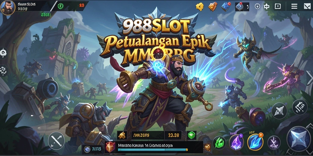 Tampilan gameplay menarik dari 988SLOT yang menampilkan aksi pertarungan MMORPG.