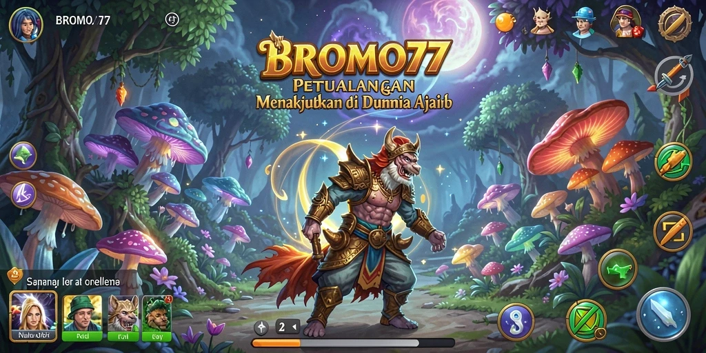 Screenshot BROMO77 menunjukkan petualangan menakjubkan di hutan misterius.