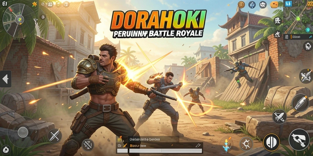 Gameplay DORAHOKI yang intens dan mengasyikan di arena Battle Royale.