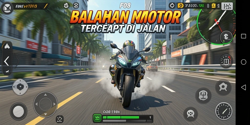 Gameplay mendebarkan balapan motor di F08 dengan grafik menakjubkan.