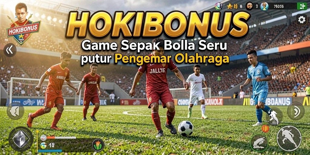 Screenshot HOKIBONUS menampilkan aksi seru di lapangan sepak bola.