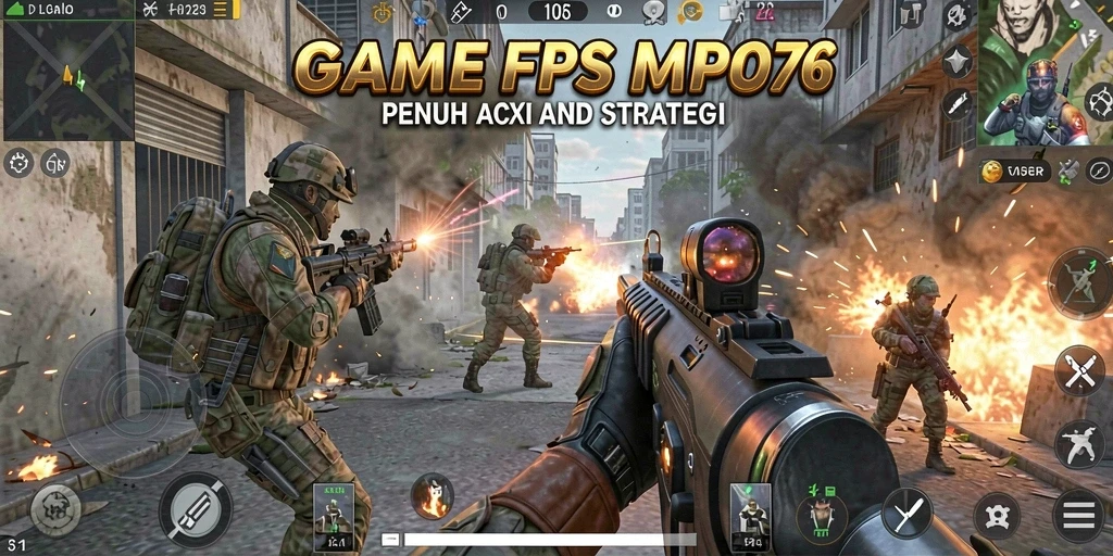 Screenshot MPO76 menampilkan aksi menembak yang mendebarkan di medan perang.
