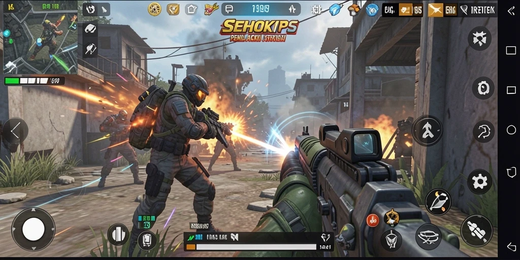 Gameplay seru SEHOKI dengan aksi tembak-tembakan mendebarkan.