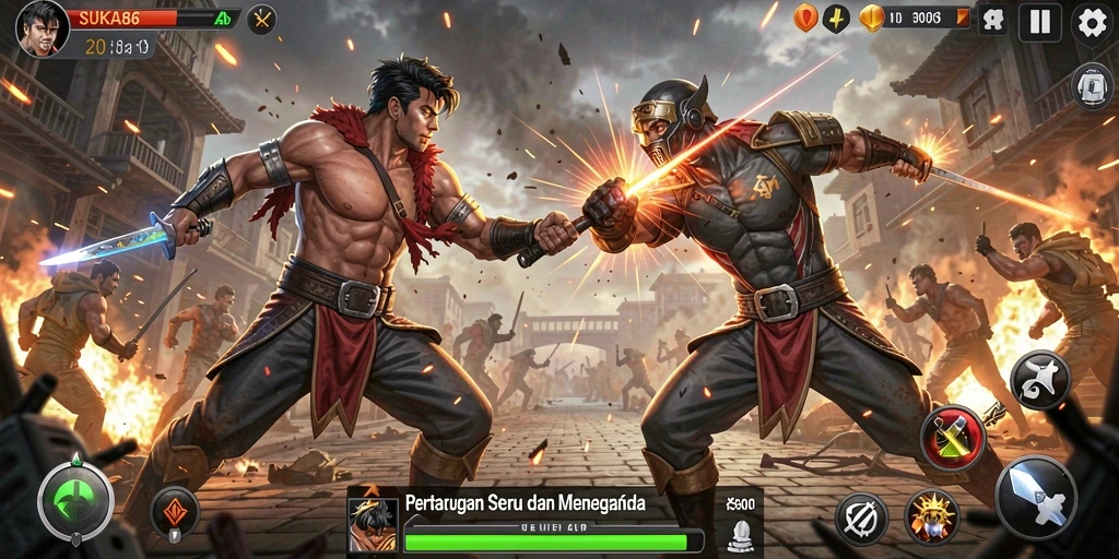 Tampilan gameplay <strong>SUKA86</strong> dengan pertarungan seru dan karakter unik.