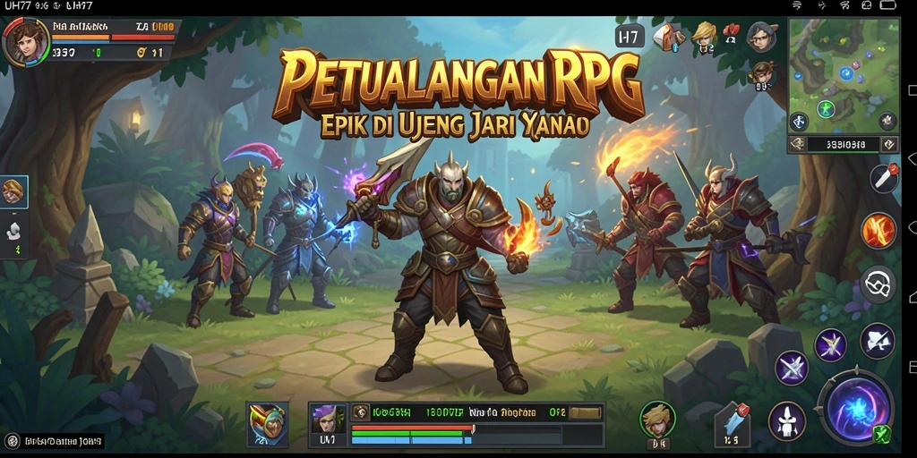 Tangkapan layar utama UH77 memperlihatkan aksi pertempuran RPG yang mendebarkan.